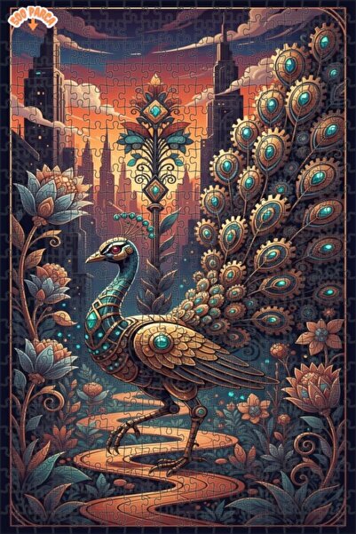 Teona Ahşap Steam Peacock Art Double Layer Framed Wooden Puzzle 500 Pieces 50X30