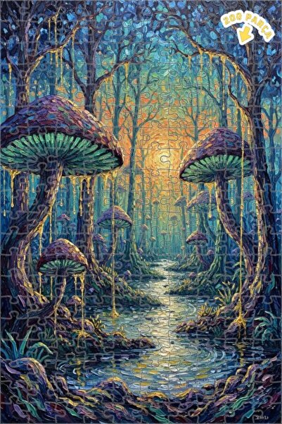 Teona Ahşap لغز خشبي بمظهر لوحة زيتية لغابة الفطر السحرية 200 قطعة 25×35