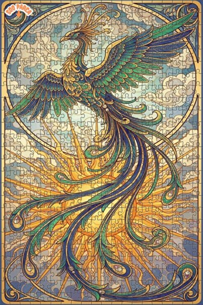 Teona Ahşap Magical Phoenix Art Oil Painting Look Double Layer Framed Wooden ...