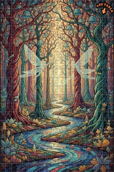 Teona Ahşap لغز خشبي بإطار مزدوج الطبقات بمظهر فسيفساء زجاجي يصور جنيات الغاب...