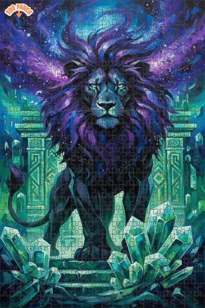 Teona Ahşap لغز خشبي بإطار مزدوج الطبقات بمظهر لوحة زيتية للأسد الملكي الفلكي...