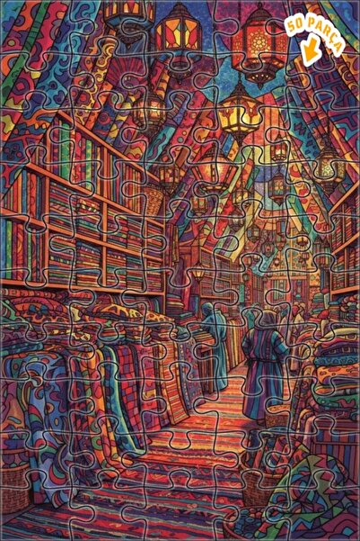 Teona Ahşap Büyülü Çarşı Renk Cümbüşü Yağlı Boya Görünümlü Sanat Ahşap Puzzle...