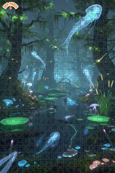 Teona Ahşap لغز خشبي مؤطر بطبقتين من فن الرسم الرقمي الخيالي لغابة سحرية وقنا...