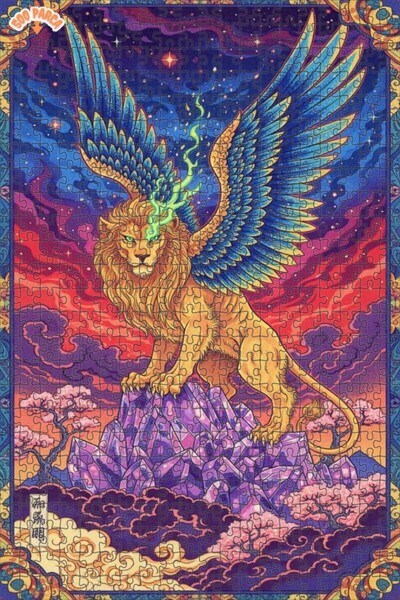 Teona Ahşap لغز فني من الكريستال على شكل أسد ذو أجنحة 500 قطعة 50x30