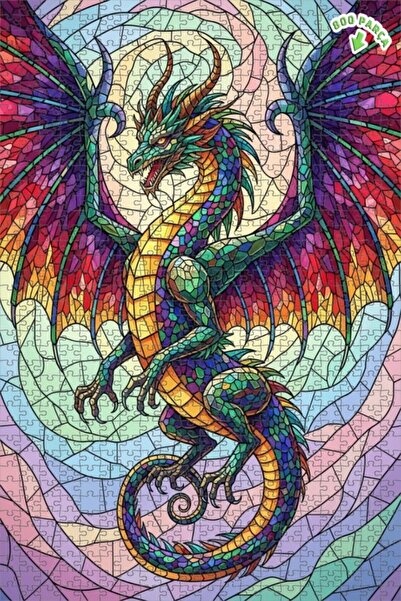 Teona Ahşap لغز خشبي مؤطر بطبقتين بفن الزجاج الملون للتنين الفخم 800 قطعة 70×50