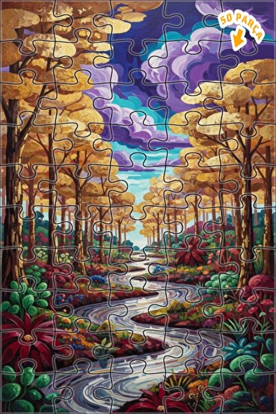 Teona Ahşap لوحة فنية بتصميم نهر الغابة السحرية، عمل فني بإطار خشبي مزدوج الط...