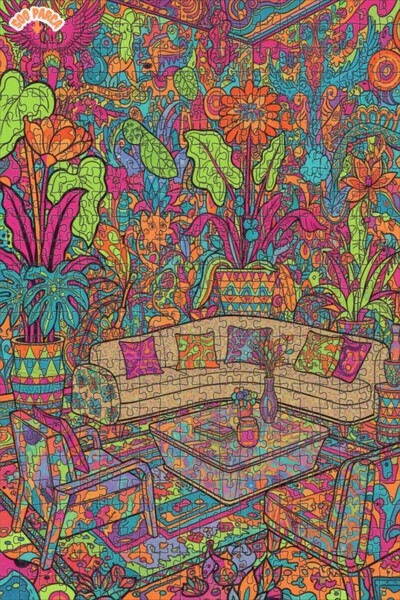 Teona Ahşap Colorful Plant Room Modern Art Wooden Puzzle Double Layer Framed ...