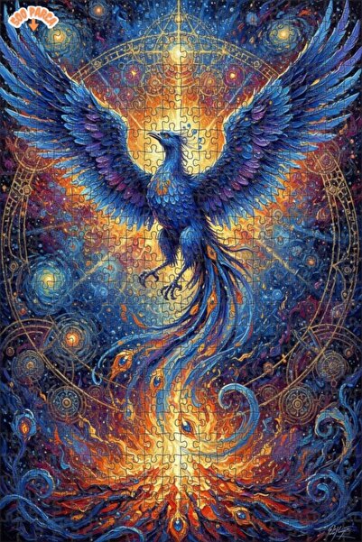 Teona Ahşap Mysterious Phoenix Oil Painting Look Double Layer Framed Wooden P...