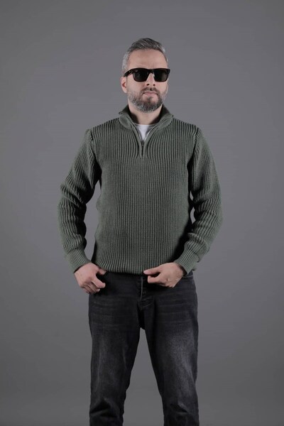 OHEPMODA Pulover gros pentru bărbați cu jumătate de fermoar