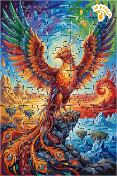 Teona Ahşap لغز خشبي رائع بإطار مزدوج الطبقات بمظهر لوحة زيتية لطائر الفينيق ...