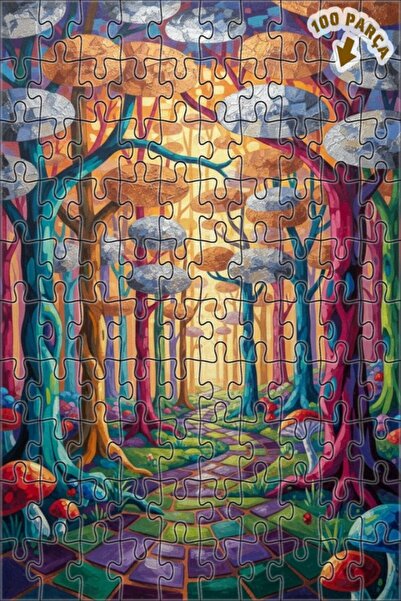 Teona Ahşap لغز خشبي بمظهر لوحة زيتية لطريق الغابة السحرية 100 قطعة 25×25