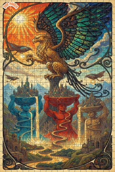 Teona Ahşap لغز خشبي بمظهر لوحة زيتية لـ"ميستيك جريفين وتيتانيز يحملون المدين...