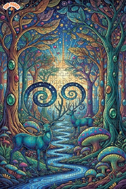 Teona Ahşap لغز خشبي مؤطر بطبقتين بمظهر لوحة زيتية لغزلان الغابة الروحية 500 ...