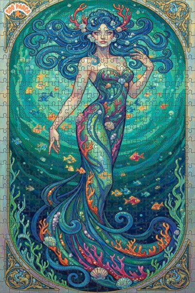 Teona Ahşap لوحة فنية بتصميم حورية البحر بمظهر لوحة زيتية، لغز خشبي بإطار مزد...