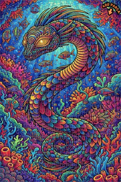 Teona Ahşap لغز خشبي بإطار مزدوج الطبقات بمظهر لوحة زيتية لتنين البحر الملون ...