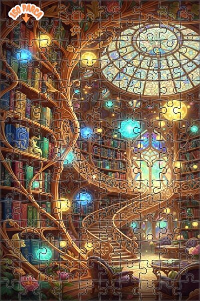 Teona Ahşap لغز خشبي مؤطر بطبقتين بمظهر لوحة زيتية لمكتبة سحرية 150 قطعة 20×30