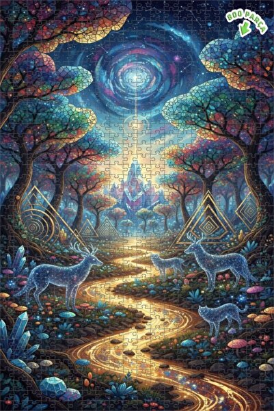 Teona Ahşap لغز خشبي مؤطر بطبقتين من فن الغابة السحرية والغزلان والشلال الكري...