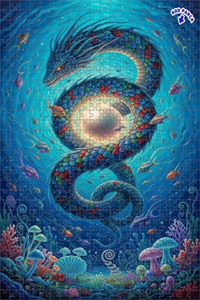 Teona Ahşap لوحة زيتية للتنين الغامض وكنز تحت البحر، لغز خشبي بإطار مزدوج الط...