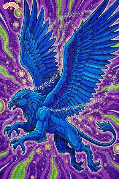 Teona Ahşap Blue Griffin Oil Painting Look Double Layer Framed Wooden Puzzle ...