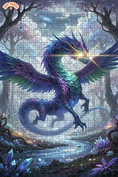 Teona Ahşap لغز خشبي بمظهر لوحة زيتية لتنين فلكي، 500 قطعة بإطار مزدوج الطبقا...