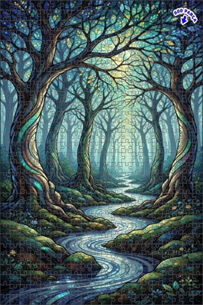 Teona Ahşap لغز خشبي بإطار ذو طابقين بمظهر فسيفساء ساحر من الغابة 600 قطعة 50x35