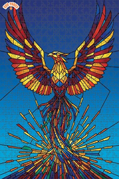 Teona Ahşap Gorgeous Phoenix Stained Glass Look Wooden Puzzle 500 Pieces 50X30