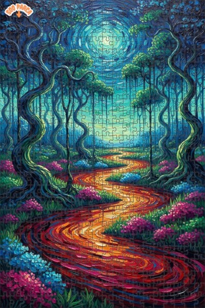 Teona Ahşap لغز فني بمظهر لوحة زيتية لجبل الغابة الغامضة 500 قطعة 50×30