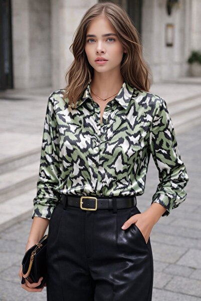 MAMAYAGA Women's Long Sleeve Shiny Satin Patterned Sporty Stylish Comfortable...