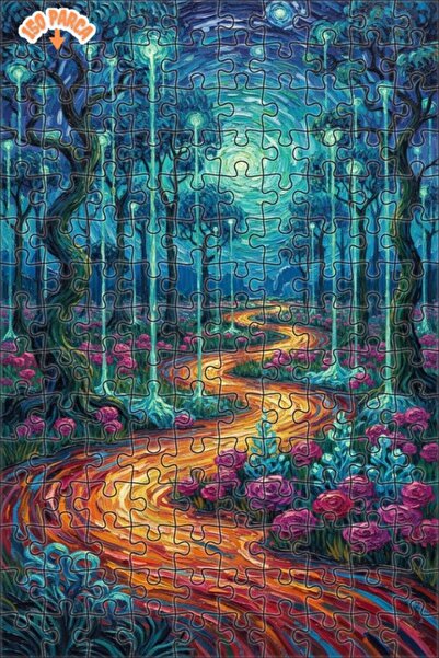 Teona Ahşap Mysterious Forest Road Oil Painting Look Art Puzzle 150 Pieces 20X30