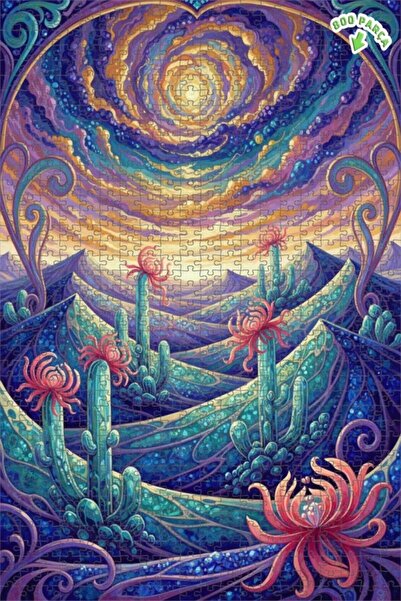 Teona Ahşap لغز خشبي بإطار مزدوج الطبقات بمظهر لوحة زيتية لزهور الصحراء السحر...