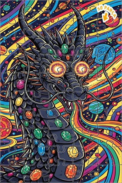 Teona Ahşap لغز خشبي بإطار مزدوج الطبقات بمظهر التنين قوس قزح 50 قطعة 15×25