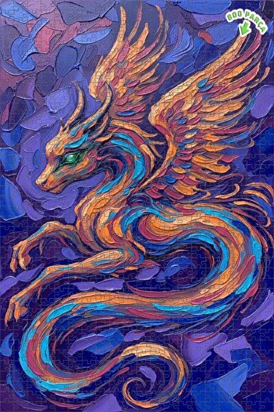 Teona Ahşap لغز خشبي على شكل تنين ذو أجنحة سحرية بمظهر لوحة زيتية 800 قطعة 70×50