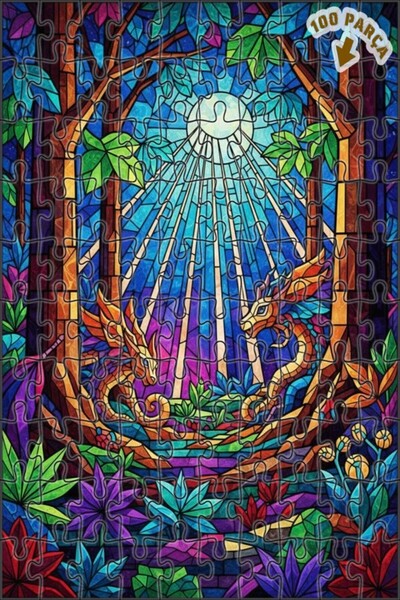 Teona Ahşap لغز خشبي مؤطر بطبقتين بمظهر لوحة زيتية لتنين الغابة القديمة 100 ق...