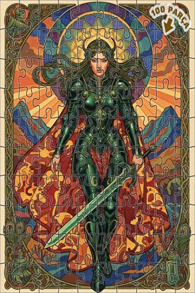 Teona Ahşap لغز خشبي مستوحى من الفن لملكة المحارب المدرعة الخضراء 100 قطعة 25x25