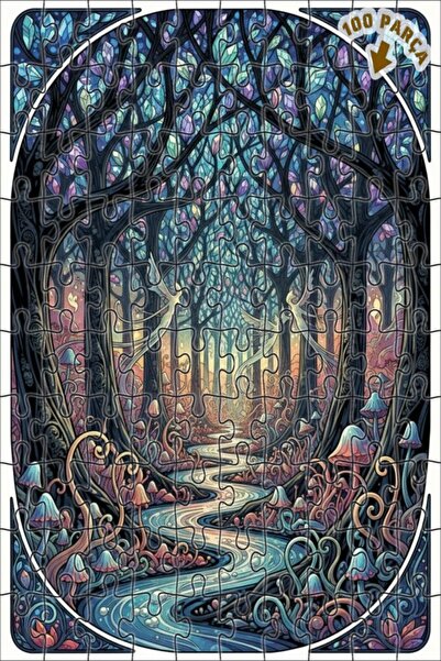 Teona Ahşap لغز خشبي فني بمظهر لوحة زيتية لجداول الغابة السحرية 100 قطعة 25×25