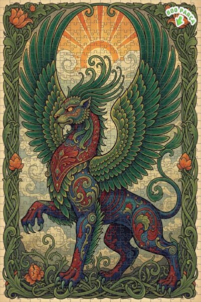 Teona Ahşap لوحة فنية لأسد مجنح، لغز خشبي بإطار مزدوج الطبقات، 800 قطعة، 70×50