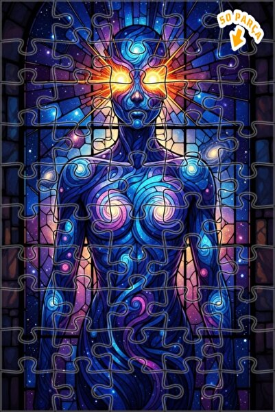 Teona Ahşap لغز خشبي بإطار مزدوج الطبقات من الزجاج الملون بتصميم إنساني فلكي ...