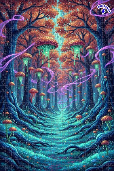 Teona Ahşap لغز خشبي مؤطر بطبقتين بمظهر لوحة زيتية لفطر الغابة السحرية 600 قط...