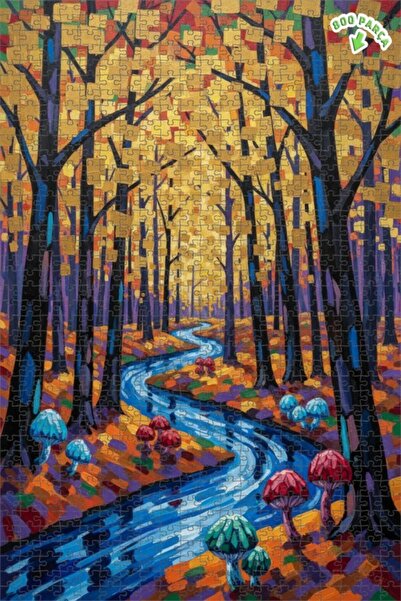 Teona Ahşap لوحة فنية بتصميم غابة سحرية ومشهد نهر، لوحة زيتية بإطار خشبي مزدو...