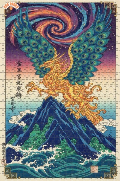 Teona Ahşap لغز خشبي مؤطر بطبقتين على شكل العنقاء الأسطورية ذات الريش الذهبي ...