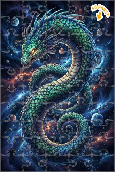 Teona Ahşap Dragon Galaxy Journey Oil Painting Look Double Layer Framed Woode...