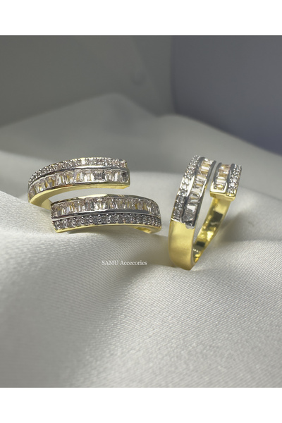 Samu Accessories خاتم فولاذي ملفوف مع حجر باجيت وحجر صفوف قابل للتعديل - باجي...