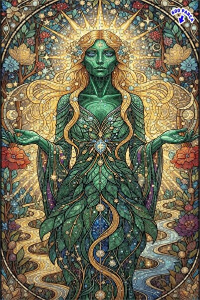 Teona Ahşap لغز خشبي بإطار ذو طابقين بمظهر عمل فني للآلهة الخضراء 600 قطعة 50x35