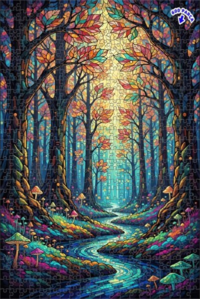 Teona Ahşap لغز خشبي بتصميم فسيفساء نهر الغابة السحرية، ذو طابقين، مؤطر، 600 ...