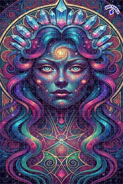 Teona Ahşap Galaxy Woman Oil Painting Look Double Layer Framed Wooden Puzzle ...