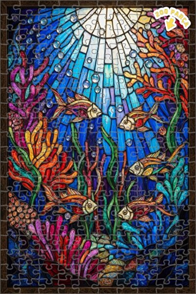 Teona Ahşap لغز خشبي ملون على شكل أسماك ومرجان بطبقتين مع إطار 200 قطعة 25×35