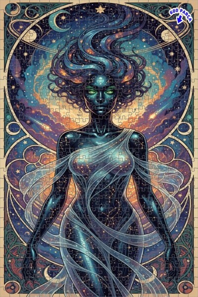 Teona Ahşap لغز خشبي مؤطر بطبقتين بتصميم آرت نوفو بمظهر الألوان المائية، ملكة...