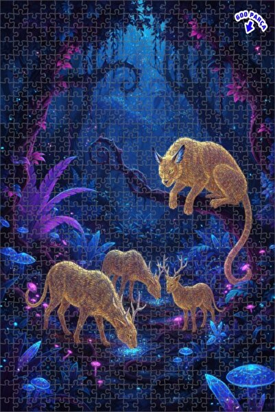 Teona Ahşap لغز خشبي مؤطر بطبقتين من وحش الغابة الغامضة والغزلان 600 قطعة 50×35