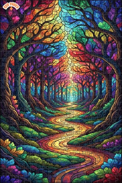 Teona Ahşap لغز خشبي مؤطر بطبقتين بمظهر الزجاج الملون لطريق الغابة السحرية 50...