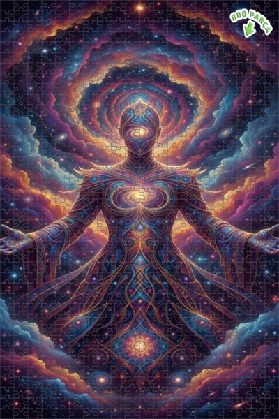 Teona Ahşap لغز خشبي بإطار مزدوج الطبقات بمظهر فني رقمي يعكس الطاقة الكونية 8...